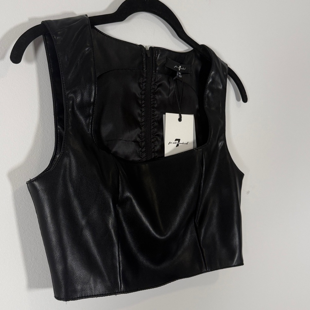 NWT 7 For All Mankind Faux Leather Crop Top - Picture 3 of 11